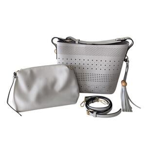 Darleen Unlined Hobo Shoulder Bag Laser Cut Out Pale Blue Set Crossbody Set
